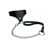 Черный кожаный ошейник Black Phoenix с поводком - БДСМ Арсенал - купить с доставкой в Воронеже