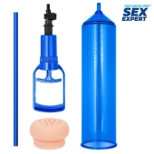 Синяя вакуумная помпа с реалистичной вставкой - Sex Expert - в Воронеже купить с доставкой