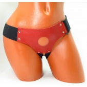 Красные кожаные трусики для страпона - БДСМ Арсенал - купить с доставкой в Воронеже