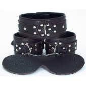 Набор БДСМ-аксессуаров из мягкой кожи черного цвета - БДСМ Арсенал - купить с доставкой в Воронеже