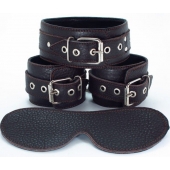 Набор БДСМ-аксессуаров из мягкой кожи черного цвета - БДСМ Арсенал - купить с доставкой в Воронеже