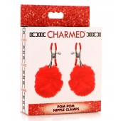 Красные зажимы на соски с помпонами Pom Pom - XR Brands - купить с доставкой в Воронеже