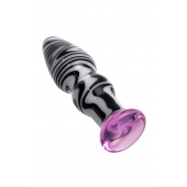 Белая анальная пробка из стекла с чёрными полосами - 11,6 см. - Sexus