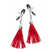 Зажимы на соски «Прищепки» с красными кисточками из замши - Pecado - купить с доставкой в Воронеже