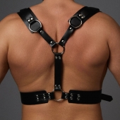 Черная кожаная мужская портупея с регулируемыми ремешками - Crazy Handmade - купить с доставкой в Воронеже