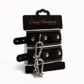 Черные скругленные наручники с мягкой бежевой подкладкой - Crazy Handmade - купить с доставкой в Воронеже