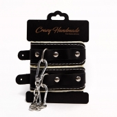 Черные скругленные наручники с мягкой бежевой подкладкой - Crazy Handmade - купить с доставкой в Воронеже