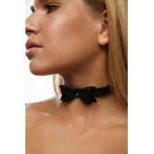 Черный кожаный однослойный чокер с бабочкой - Crazy Handmade - купить с доставкой в Воронеже