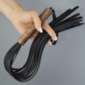 Черная кожаная плеть с деревянной рукоятью - 58 см. - Sitabella - купить с доставкой в Воронеже