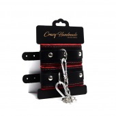 Черные наручники с красной подкладкой, строчками и скругленными ремешками - Crazy Handmade - купить с доставкой в Воронеже