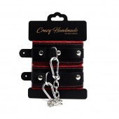 Черные наручники с красной подкладкой, строчками и скругленными ремешками - Crazy Handmade - купить с доставкой в Воронеже