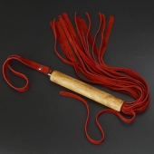 Красная велюровая плеть с деревянной рукоятью - 44 см. - Sitabella - купить с доставкой в Воронеже