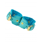 Голубые двуслойные кожаные наручники-браслеты - Pecado - купить с доставкой в Воронеже