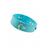 Голубой кожаный однослойный ошейник с прошивкой - Pecado - купить с доставкой в Воронеже