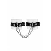 Бело-черные кожаные наручники с одним ремешком с люверсами - Pecado - купить с доставкой в Воронеже
