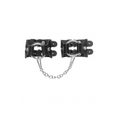 Черные кожаные наручники-браслеты из двух ремешков - Pecado - купить с доставкой в Воронеже