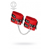 Красно-черные мягкие оковы с двумя ремешками с люверсами - Pecado - купить с доставкой в Воронеже