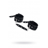 Черные двухслойные кожаные оковы с белой строчкой - Pecado - купить с доставкой в Воронеже