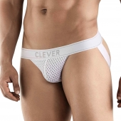 Белые перфорированные трусы-джоки Clever Ambar Jockstrap - Clever Masculine Underwear купить с доставкой