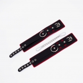 Черно-красные оковы с красной строчкой Sex - Crazy Handmade - купить с доставкой в Воронеже