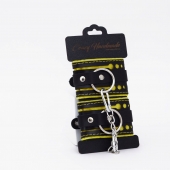 Черно-желтые кожаные наручники с жёлтой строчкой - Crazy Handmade - купить с доставкой в Воронеже