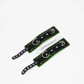 Черно-зеленые кожаные наручники с зеленой строчкой - Crazy Handmade - купить с доставкой в Воронеже
