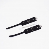 Черные кожаные оковы с хромированной фурнитурой - Crazy Handmade - купить с доставкой в Воронеже