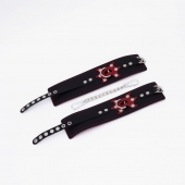 Черные кожаные оковы с красным декором и строчкой - Crazy Handmade - купить с доставкой в Воронеже