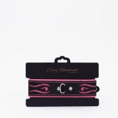 Черно-розовый кожаный ошейник с розовой строчкой - Crazy Handmade - купить с доставкой в Воронеже