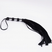 Черный кожаный флоггер со стальной ручкой - 45 см. - Crazy Handmade - купить с доставкой в Воронеже