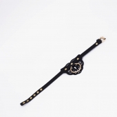 Черный фигурный кожаный ошейник с золотистой фурнитурой - Crazy Handmade - купить с доставкой в Воронеже