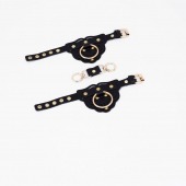 Черные наручники с золотистой фурнитурой - Crazy Handmade - купить с доставкой в Воронеже