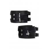 Черные кожаные оковы с двумя перекрёстными ремешками - Pecado - купить с доставкой в Воронеже