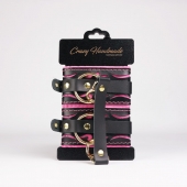 Черные кожаные оковы с розовой строчкой - Crazy Handmade - купить с доставкой в Воронеже