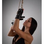 Черные высокие кожаные наручники для подвешивания - Crazy Handmade - купить с доставкой в Воронеже