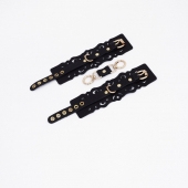 Черные кожаные наручники с узорами и золотистой фурнитурой - Crazy Handmade - купить с доставкой в Воронеже