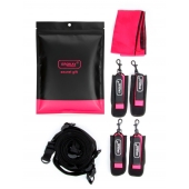 Черно-розовый эротический набор: фиксатор, оковы, наручники, повязка - Erokay - купить с доставкой в Воронеже