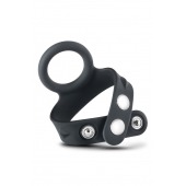 Черное эрекционное кольцо с подхватом мошонки на кнопках VS6 - Blush Novelties - в Воронеже купить с доставкой