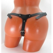 Черные кожаные трусики со штырьком для насадок - БДСМ Арсенал - купить с доставкой в Воронеже