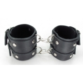 Черные кожаные оковы с двумя пряжками - БДСМ Арсенал - купить с доставкой в Воронеже