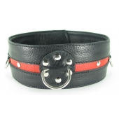 Черно-красный кожаный ошейник увеличенного размера с кольцом - БДСМ Арсенал - купить с доставкой в Воронеже