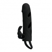 Чёрная насадка с клиторальным вибростимулятором и закрытой головкой - 14 см. - Baile - в Воронеже купить с доставкой