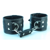 Чёрные кожаные наручники с крупной строчкой - БДСМ Арсенал - купить с доставкой в Воронеже