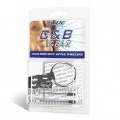 Кольцо на пенис с зажимами на соски 100% PVC STRAP WITH METAL SNAP - BlueLine - в Воронеже купить с доставкой