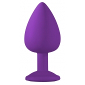 Большая фиолетовая анальная пробка Emotions Cutie Large с голубым кристаллом - 10 см. - Lola Games - купить с доставкой в Воронеже