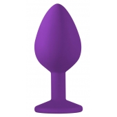 Средняя фиолетовая анальная пробка Emotions Cutie Medium с голубым кристаллом - 8,5 см. - Lola Games - купить с доставкой в Воронеже