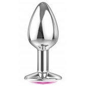 Малая серебристая анальная пробка Diamond Pink Sparkle Small с розовым кристаллом - 7 см. - Lola Games - купить с доставкой в Воронеже