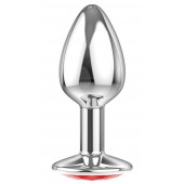 Малая серебристая анальная пробка Diamond Red Sparkle Small с красным кристаллом - 7 см. - Lola Games - купить с доставкой в Воронеже