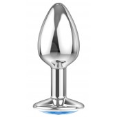 Малая серебристая анальная пробка Diamond Light blue Sparkle Small с голубым кристаллом - 7 см. - Lola Games - купить с доставкой в Воронеже