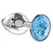 Малая серебристая анальная пробка Diamond Light blue Sparkle Small с голубым кристаллом - 7 см. - Lola Games - купить с доставкой в Воронеже